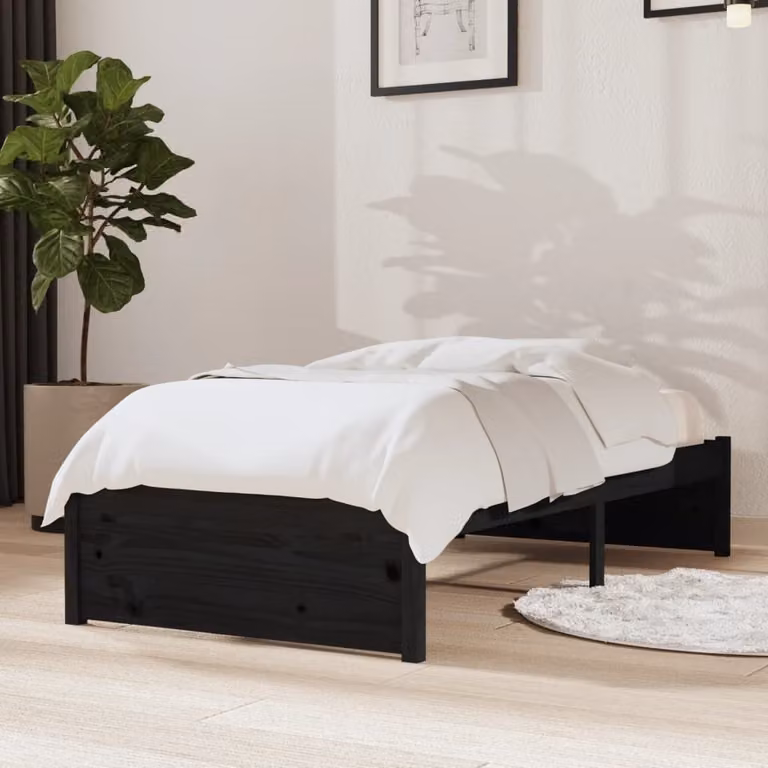 The Living Store Letto in legno massiccio nero 75x190 cm