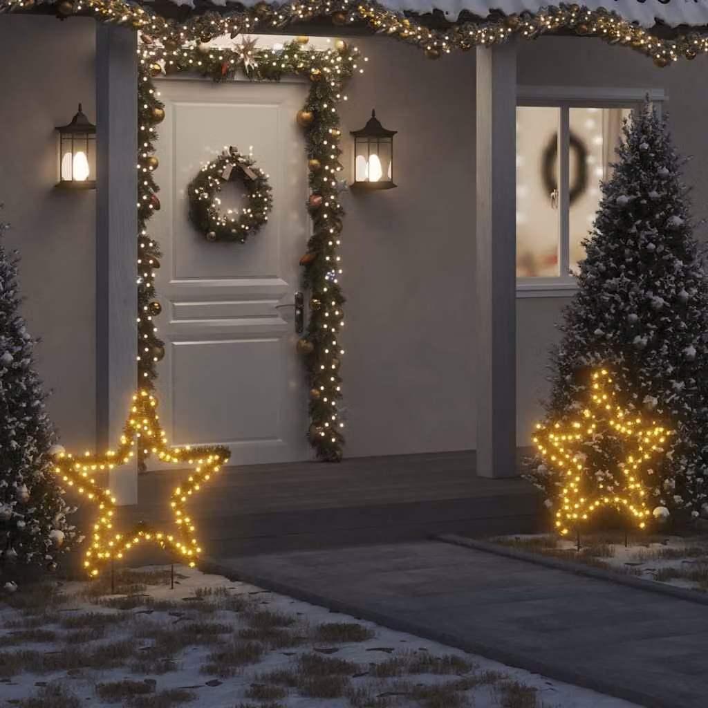 vidaXL Decorazione Luminosa Natalizia a Stella con 115 LED Bianco Caldo e Picchetti per Giardino, Altezza: 85 cm