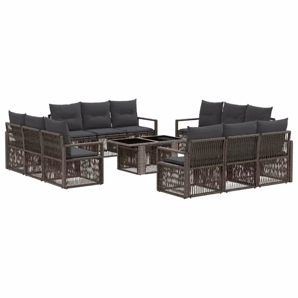 Set Divano da Giardino vidaXL in Polyrattan Grigio e Antracite con Cuscini e Tavolino da Esterno 13 Pezzi – 2