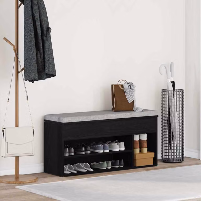 Scarpiera moderna vidaXL in legno nero con ripiani interni, L 102 cm x P 30,5 cm x H 45 cm