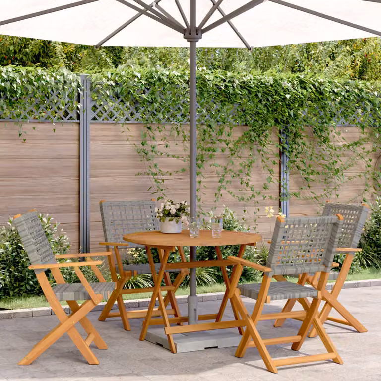 Set da pranzo da giardino vidaXL in 5 pezzi in polyrattan grigio e legno di acacia oliato