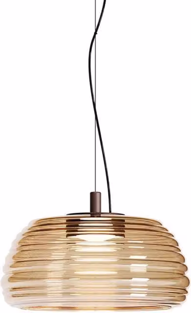 Lampada a sospensione Redo Group Ondula in vetro con tecnologia LED dimmabile, disponibile in vari colori tra cui ambra, trasparente, nero e marrone