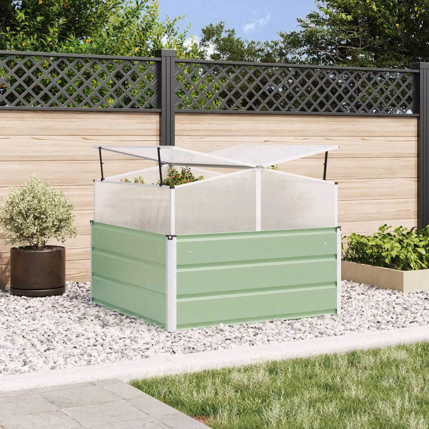 Fioriera da giardino vidaXL in acciaio zincato verde pastello L 100 cm x P 100 cm x H 77 cm