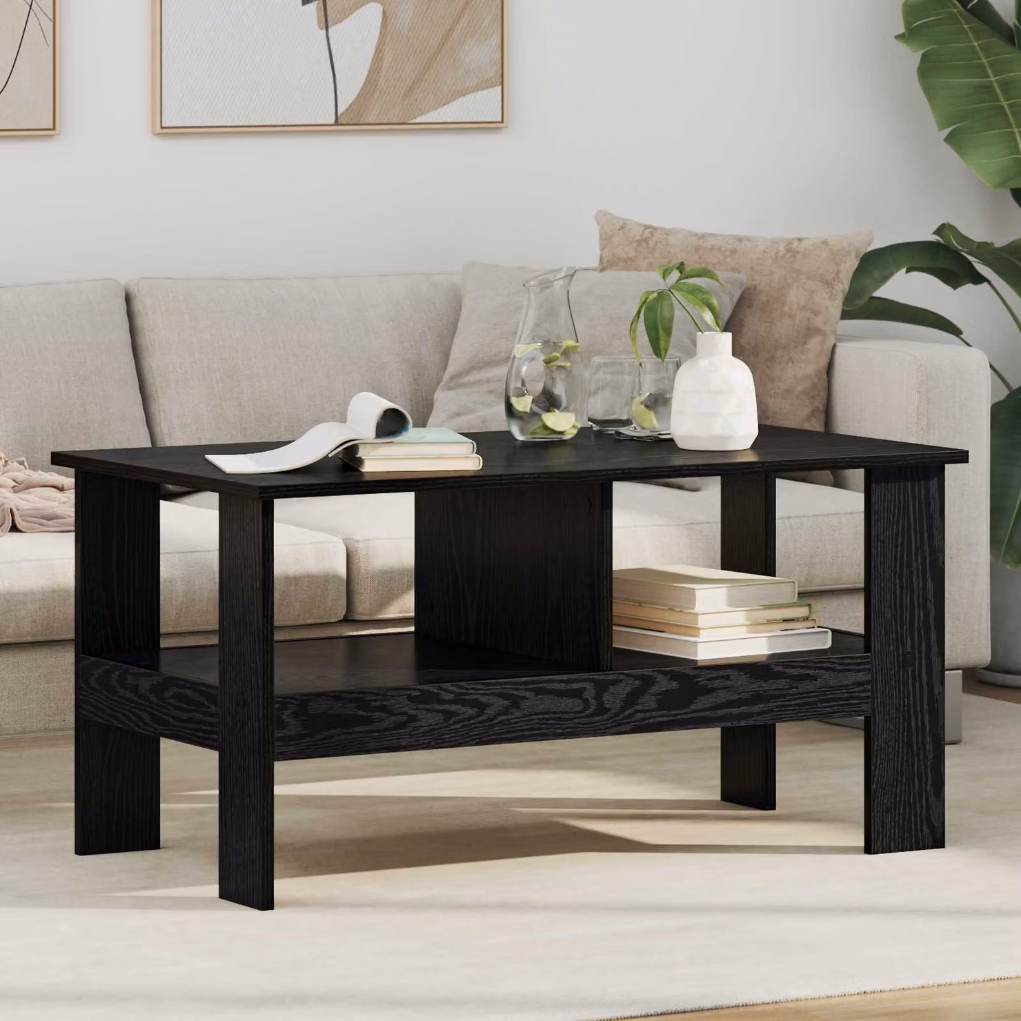 vidaXL Tavolino da salotto moderno in legno nero e rovere L: 90 cm, P: 50 cm, H: 45 cm