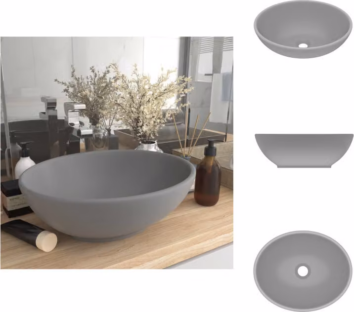 vidaXL Lussuoso lavabo ovale opaco grigio chiaro 40x33 cm in Vetroceramica - Lavabo da bagno