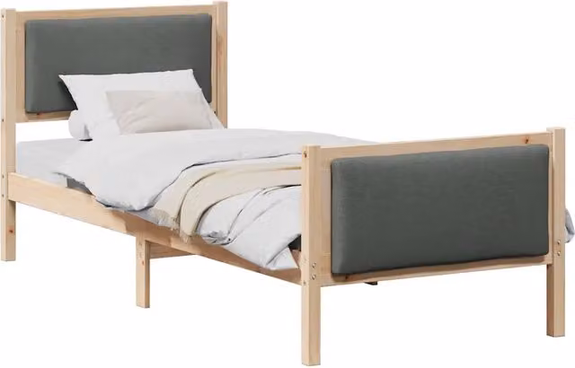 Letto singolo moderno in tessuto grigio con struttura in legno di pino L/P/H: 200 x 80 x 85,5 cm – 1