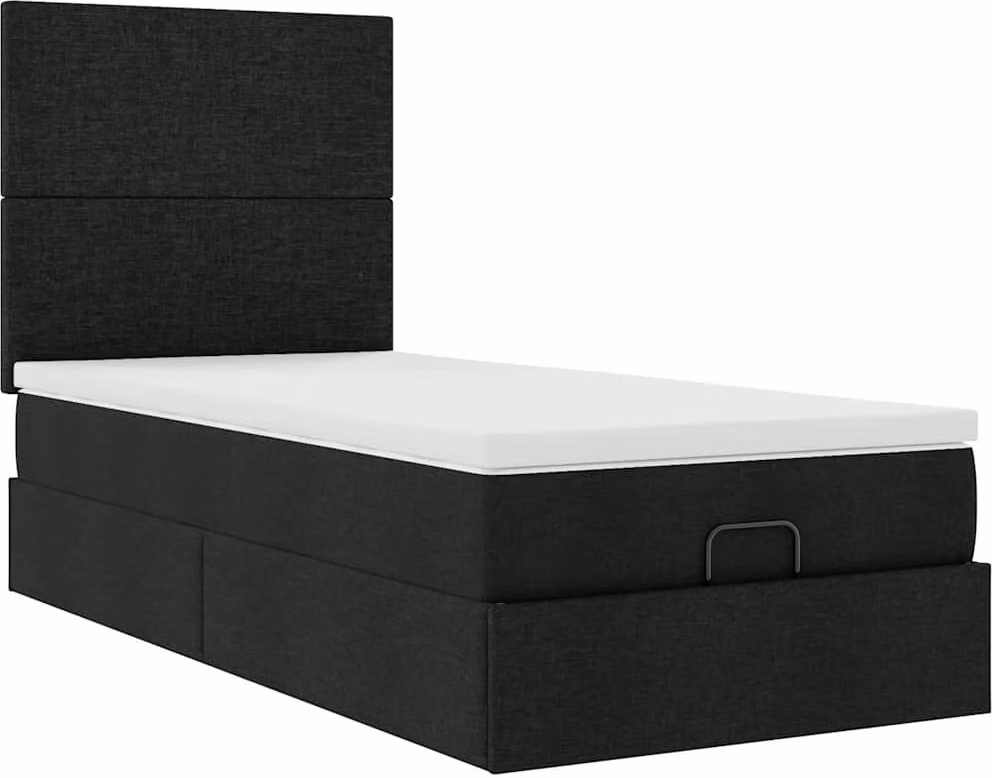 Struttura Letto Pouf con Materasso Nero 80x200 cm in Tessuto