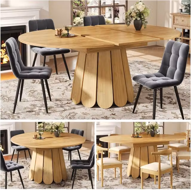 Tavolo da pranzo rotondo in legno, allungabile a ovale 118-158 cm, per 6 persone, colore legno