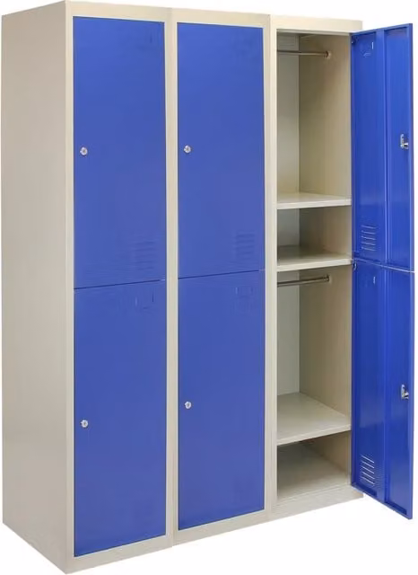 Armadietto in metallo MONSTER SHOP con 2 ante battenti, appendiabiti e ripiani interni, Blu e Grigio, H: 180 cm, L: 45 cm, P: 38 cm