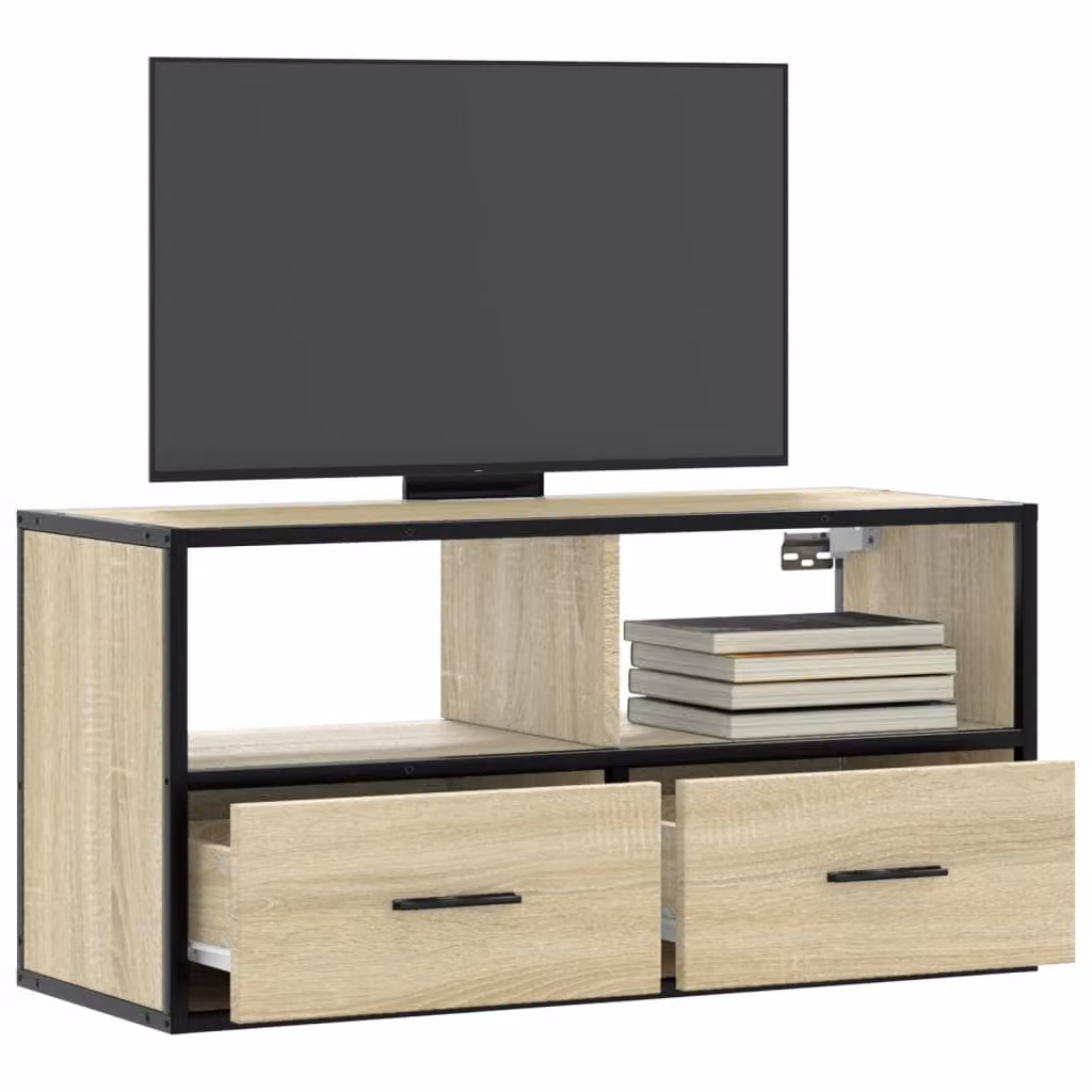 Mobile TV vidaXL in stile industriale, Rovere Sonoma e Metallo, con ruote, L 80 cm x P 31 cm x H 39,5 cm