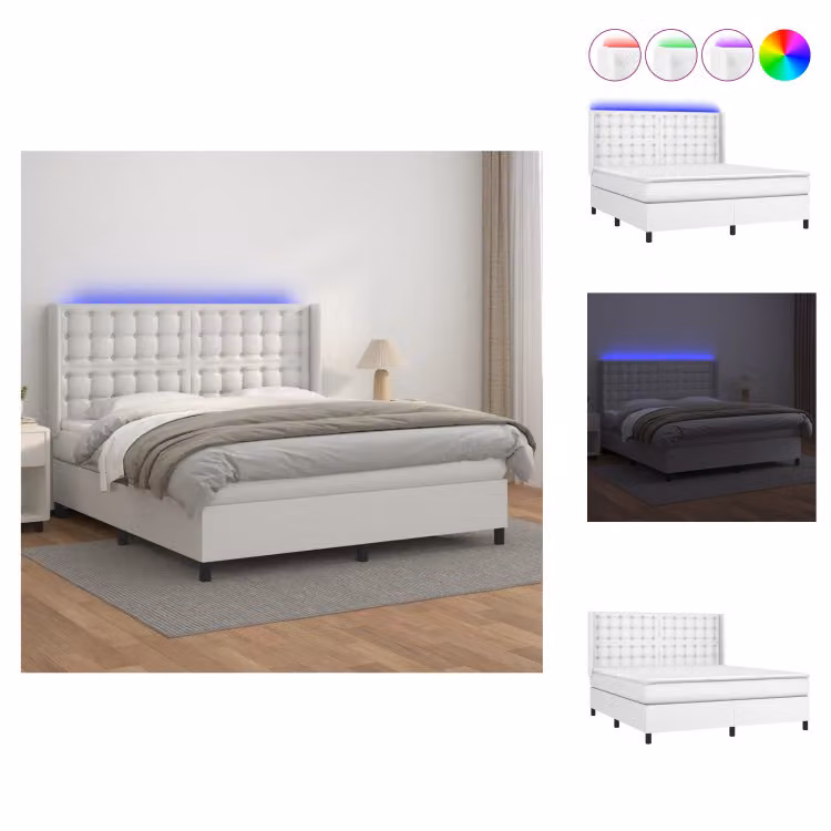 vidaXL Letto a molle con materasso e LED bianco 180x200 cm in Pelle finta - Letti e strutture letto