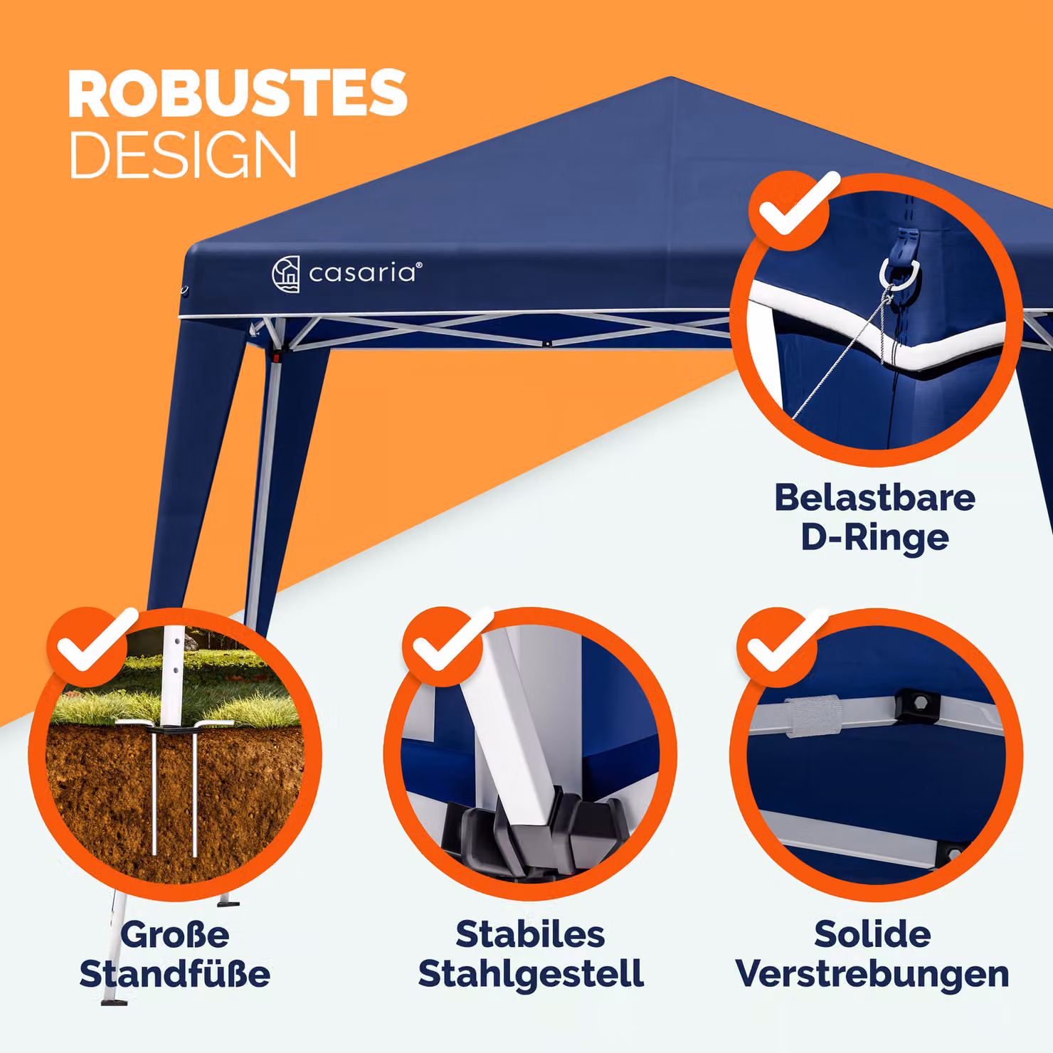 Gazebo pieghevole Capri Casaria® blu con 2 pareti laterali L/P: 3 x 3 m, H: 2,5 m – 2