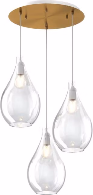 Lampadario Contemporaneo Drop 2.0 Metallo Ottone Vetro Trasparente 3 Luci E27