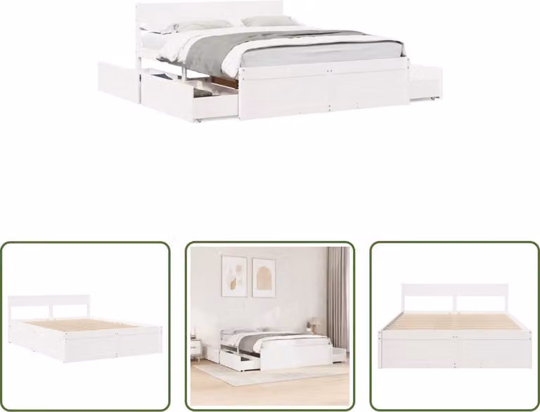 The Living Store Letto in legno massiccio senza materasso bianco 150x200 cm in legno di pino