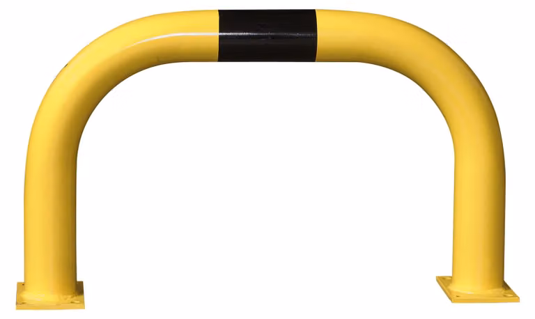 Barra di protezione XL, tubo tondo 108/3,6 mm, curvata, LxA 1000x600 mm, per interni, rivestita in giallo, con strisce nere, da fissare con tasselli