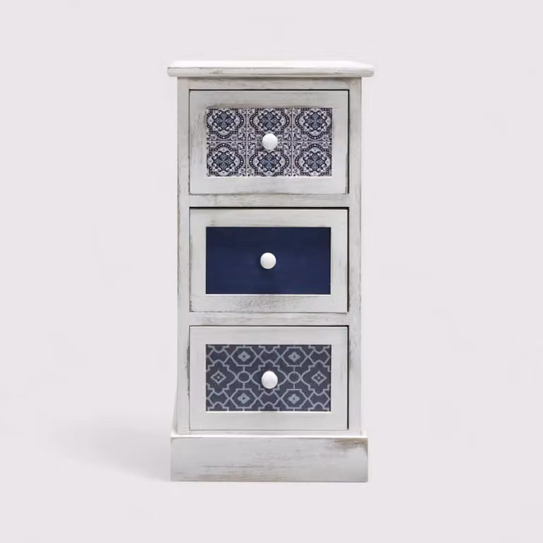 Delfinio - Comodino in stile mediterraneo con 3 cassetti