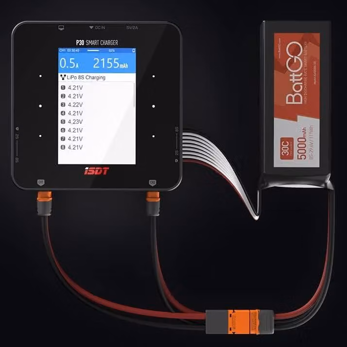 Caricabatterie intelligente Lipo – Caricabatterie duale per batterie RC con Bluetooth e display IPS