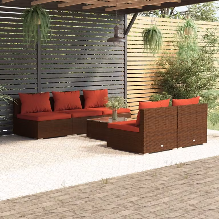 Maison Exclusive - Set da giardino 6 pezzi con cuscini in polyrattan marrone
