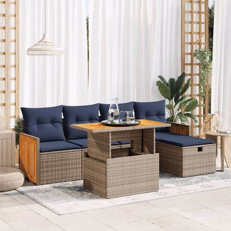 Maison Exclusive - Set Divano da Giardino 6pz con Cuscini Grigio Polyrattan Acacia