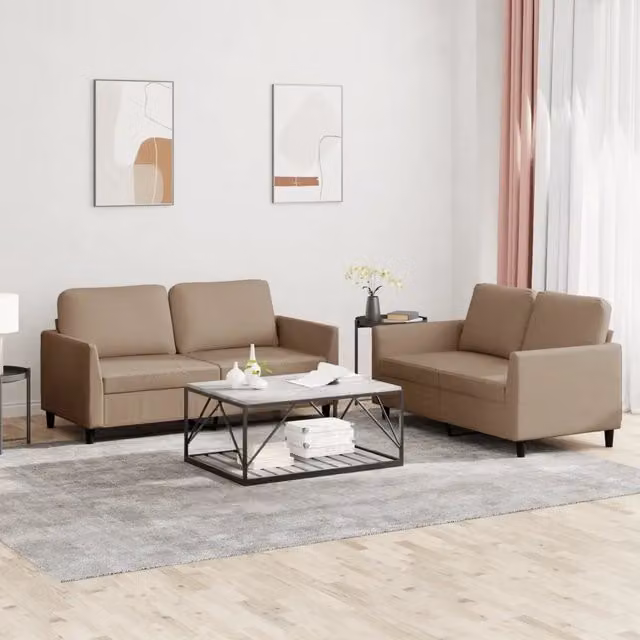 Set di 2 divani moderni vidaXL in similpelle beige con cuscini inclusi