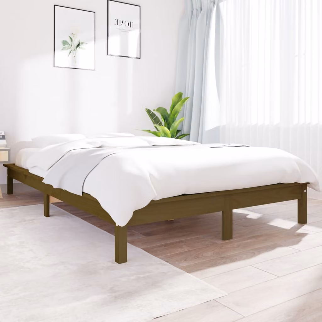 The Living Store Letto in legno massiccio marrone miele 140x190 cm Pino
