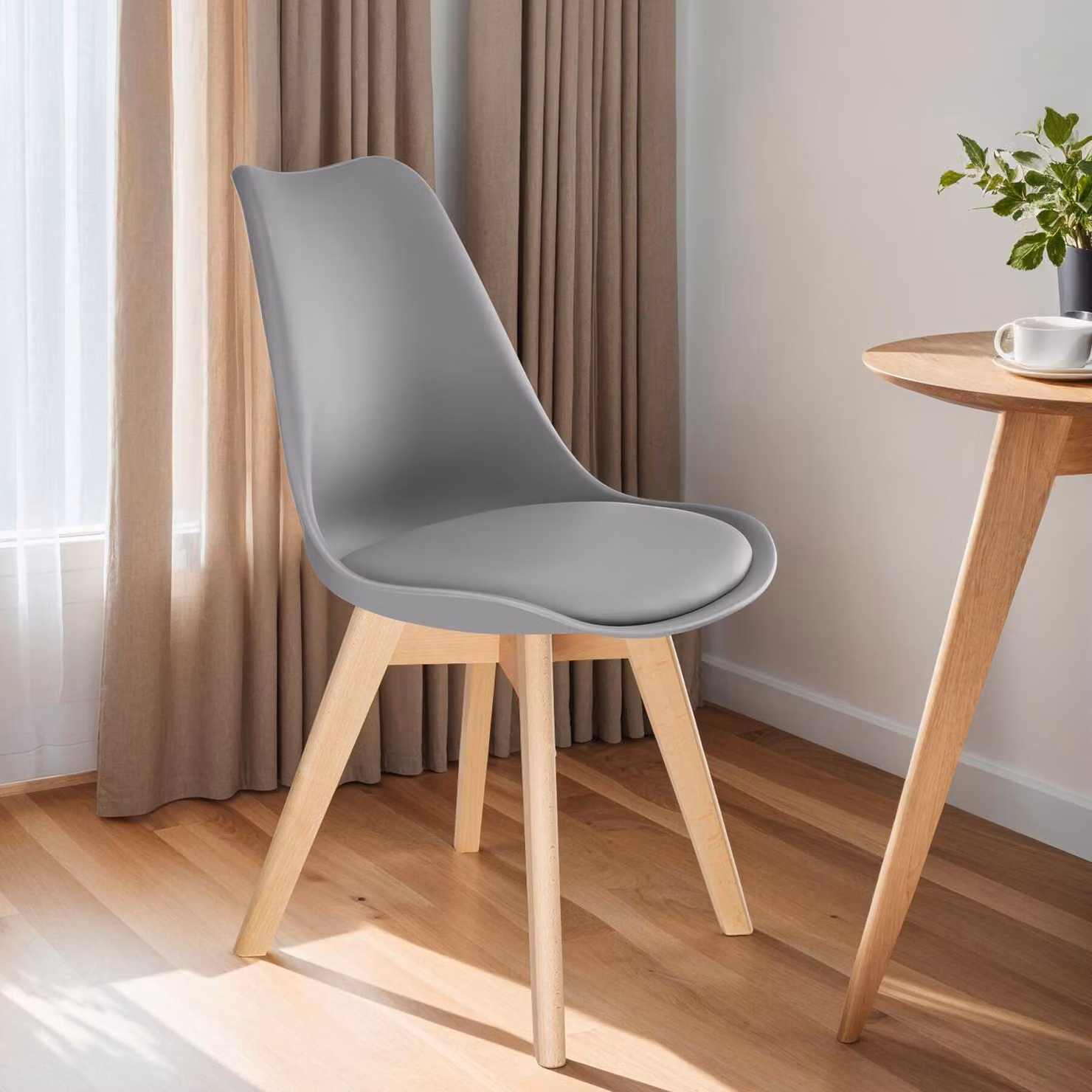 Set di 6 sedie da tavola in stile scandinavo TecTake GmbH, grigio, plastica e legno di frassino – 3