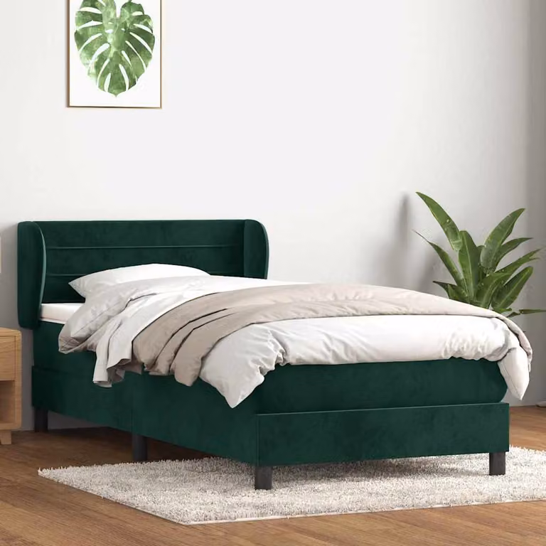 vidaXL Giroletto a Molle con Materasso Ibrido in Velluto Verde Scuro e Legno di Larice L: 223 cm, P: 88 cm, H: 83 cm