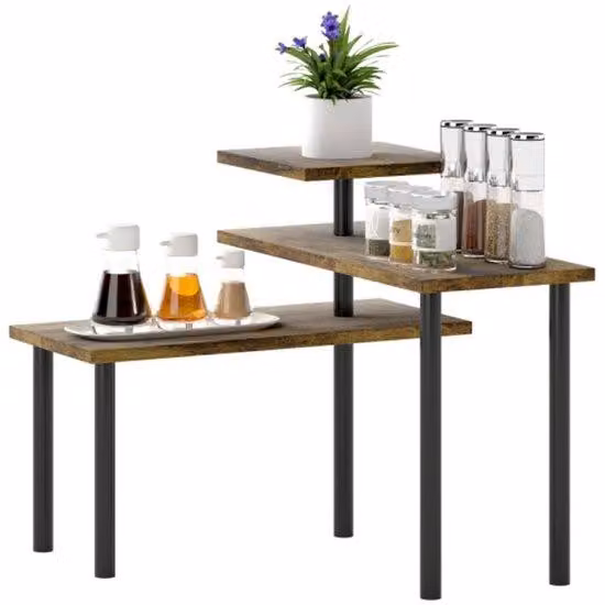 Scaffale metallico a tre ripiani - 40 x 18 x 36,5 cm - Colore legno - Ideale per utensili da cucina, erbe aromatiche, piante e piccoli oggetti d'arredo