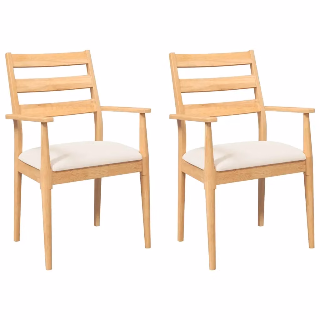 Set di 2 sedie da pranzo con cuscini beige in legno massello di Hevea vidaXL con braccioli – 2