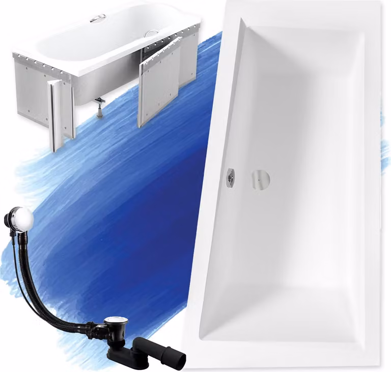 Vasca da bagno angolare 160x90 destra con rivestimento in polistirolo, scarico e piedini GRATUITI | set completo 4in1 vasca originale in acrilico sifone | BADLAND INTIMA