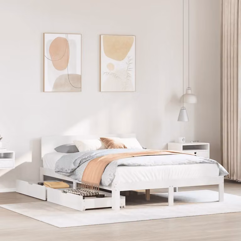 vidaXL Giroletto con Cassetti in Legno Massello di Pino Bianco L/P/H: 200 x 150 x 153,5 cm