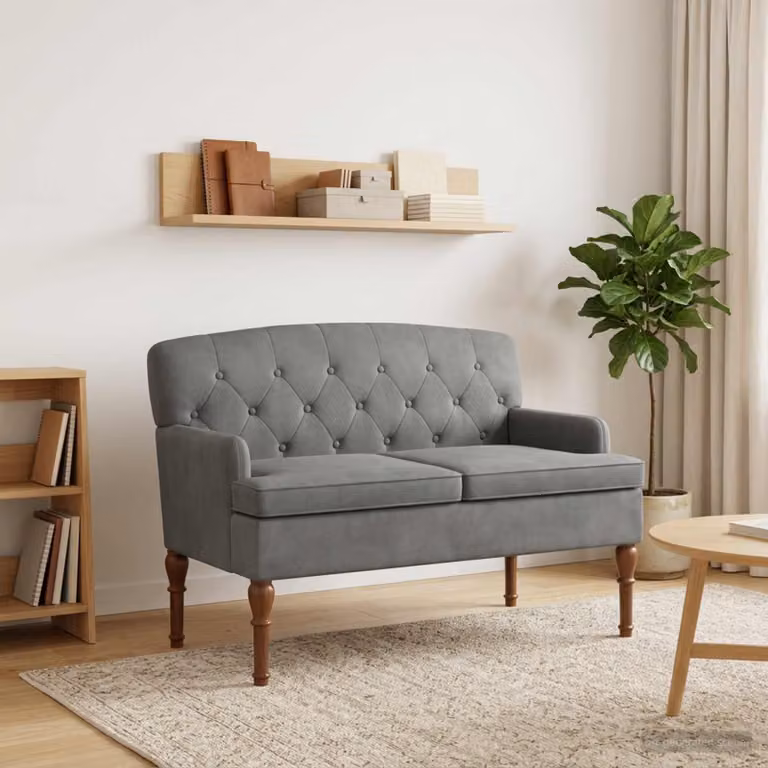 Loveseat vidaXL in tessuto grigio con bottoni imbottiti e coperture rimovibili L: 111 cm, P: 65 cm, H: 79 cm