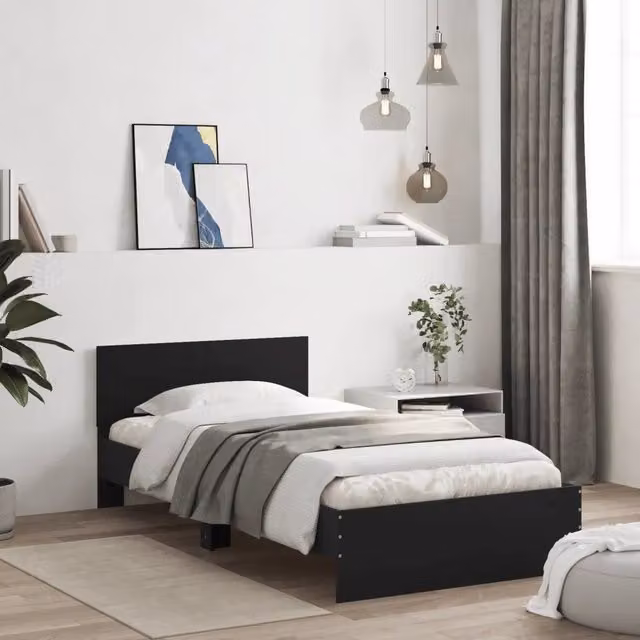 Giroletto con Testiera Nero 100x200 cm in Legno Multistrato 838618