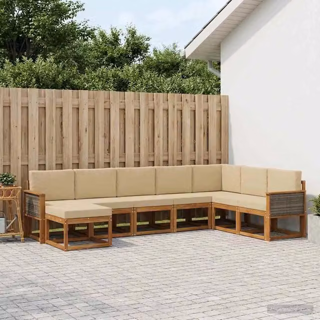 Set di divani da esterno 8 pz Naturale e Beige 3385449