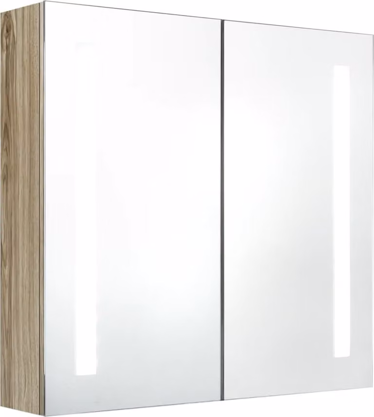Armadietto Bagno con Specchio e LED Rovere 62x14x60 cm