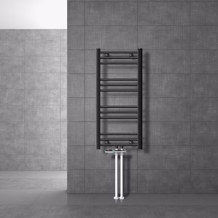 LuxeBath Radiatore da bagno attacco centrale 400 x 800 mm antracite dritto con attacco termostatico tramite radiatore a pavimento, senza elemento riscaldante