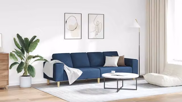 Divano imbottito vidaXL per soggiorno in tessuto blu, stile minimalista, L: 250 cm, P: 77 cm, H: 76 cm – 1