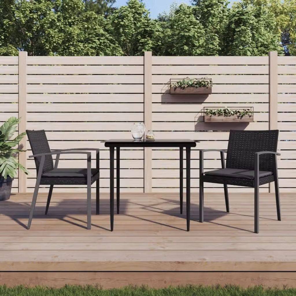 The Living Store Set da pranzo da giardino in 3 pezzi con cuscini in poly rattan e acciaio