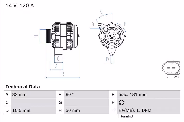 Alternatore Bosch 120 A (0 986 047 540) adatto per Mercedes-Benz