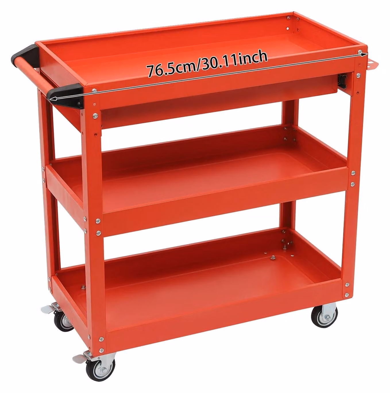 Carrello portattrezzi, design a tre livelli, cassetto con serratura, colore rosso
