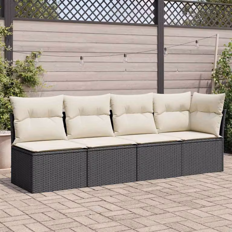 vidaXL Divano da Giardino a L con Cuscini per 4 Persone, Polyrattan Nero e Bianco