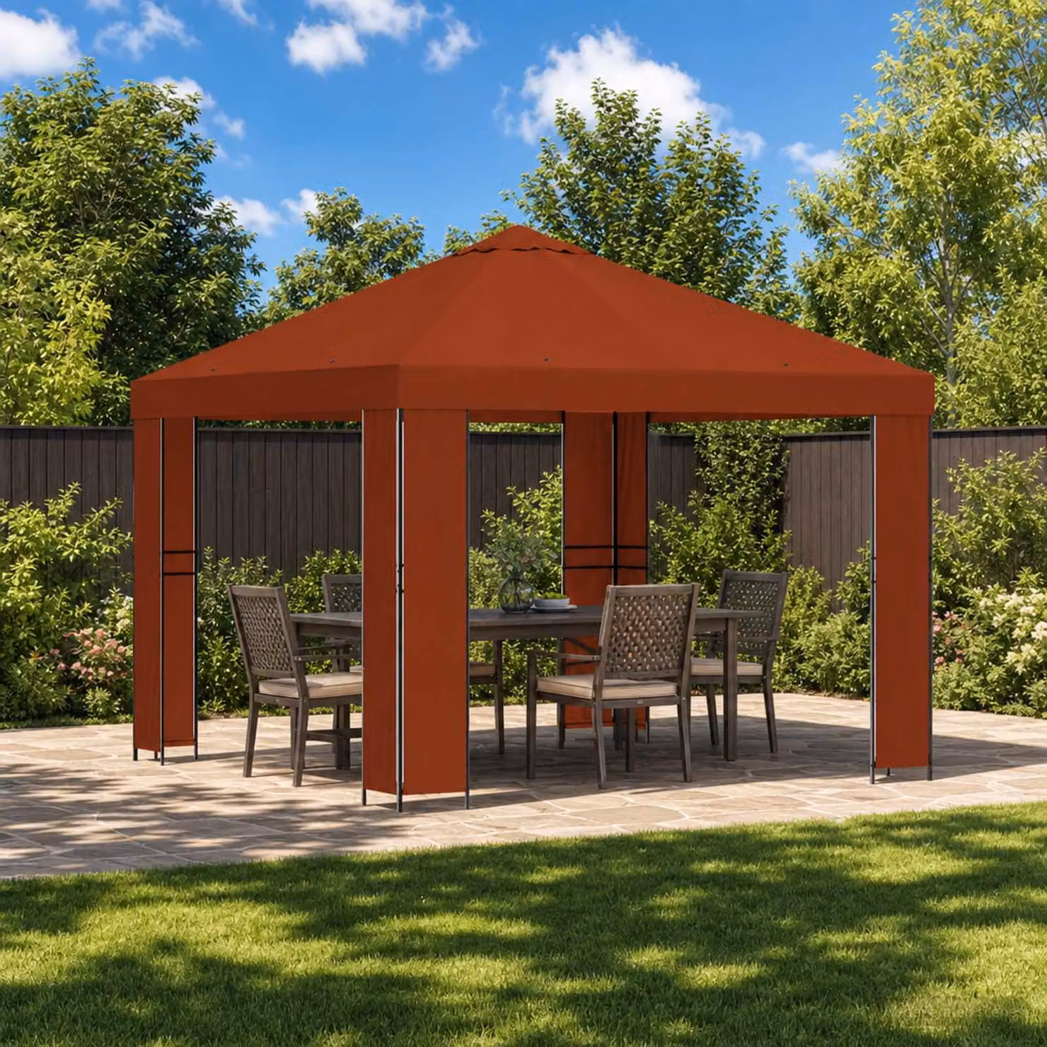 Gazebo vidaXL in acciaio e poliestere color terracotta L: 300 cm x P: 300 cm, H: 276,5 cm
