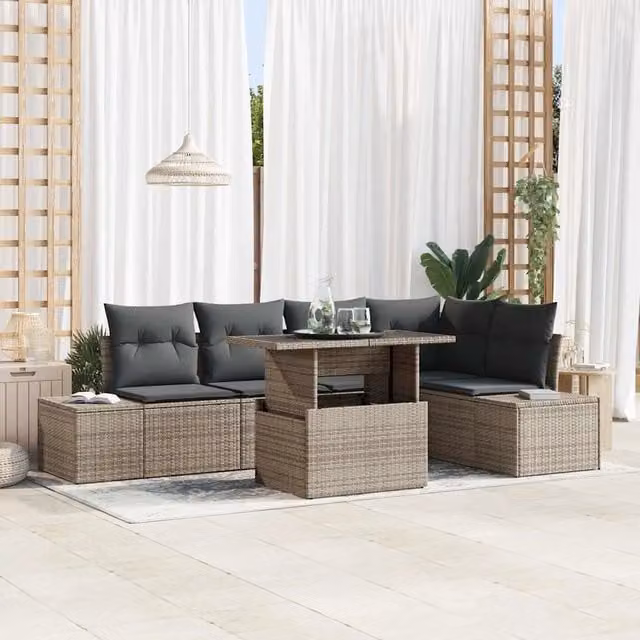 Set Divano da Giardino 6 pz Grigio polyrattan 3357922