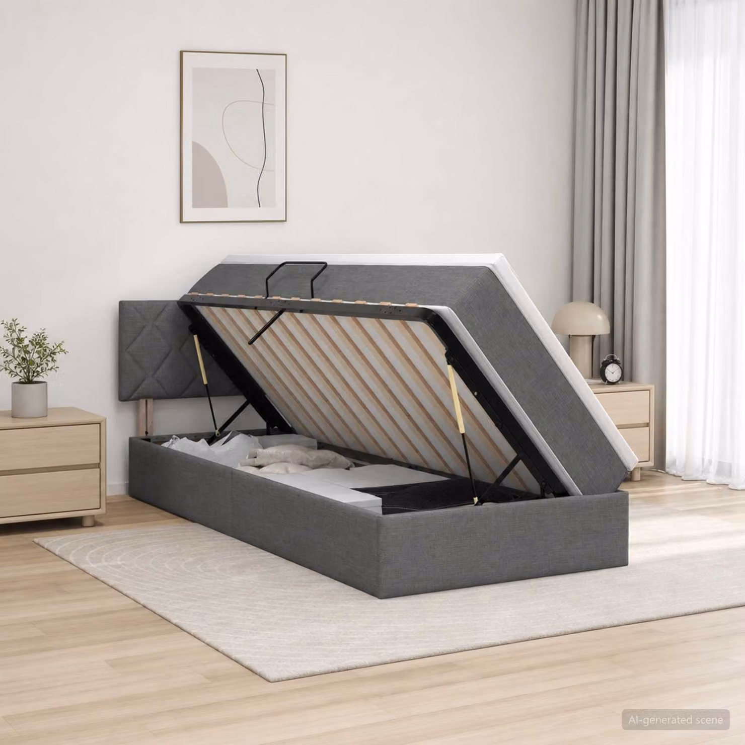 Letto con contenitore e materasso ibrido vidaXL Grigio e Bianco L/P: 100 x 200 cm