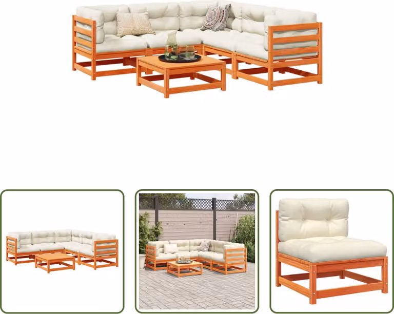 The Living Store Set di divani da giardino 6 pezzi con cuscini in legno di pino marrone cera