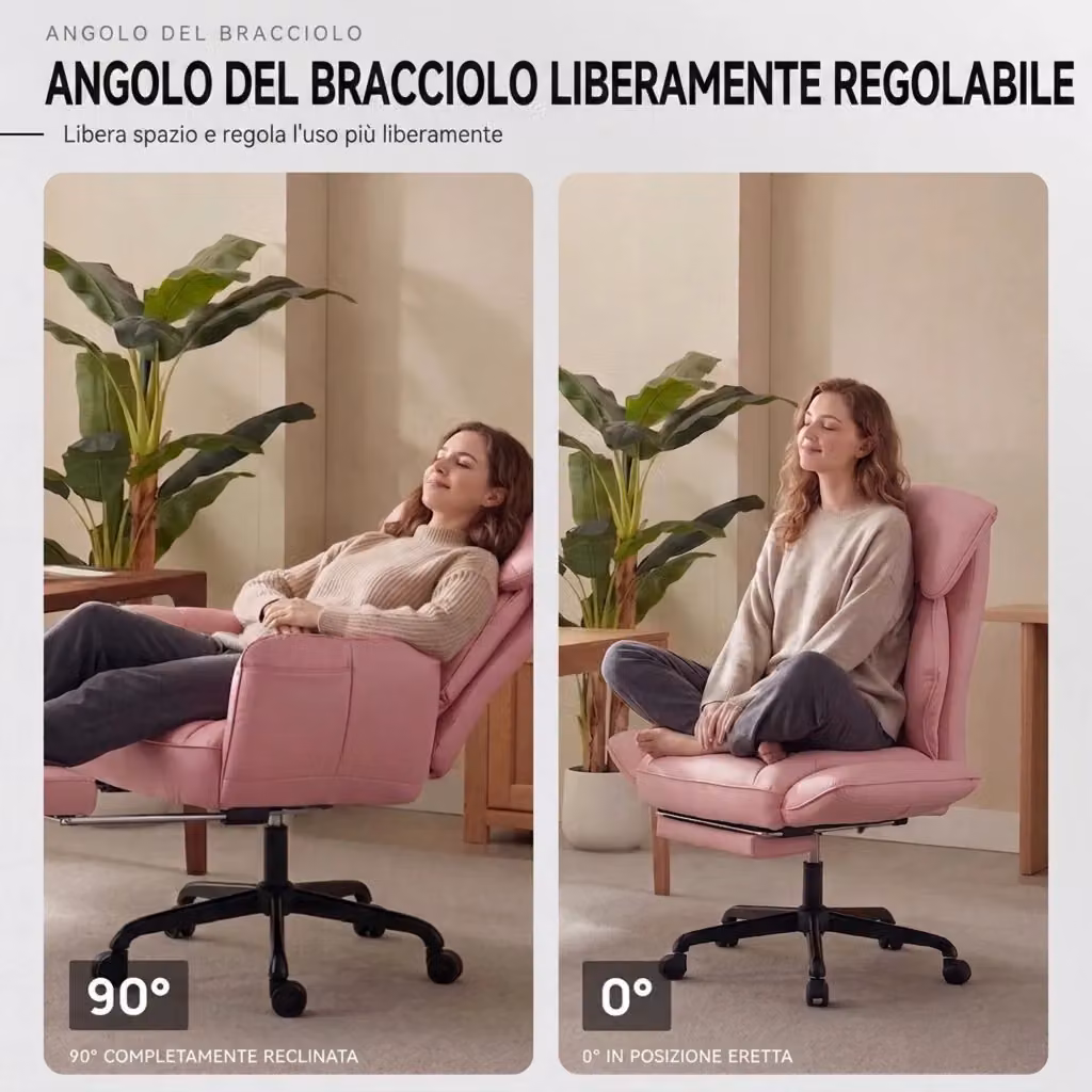Sedia da gaming ergonomica Alliance Living in ecopelle rosa con poggiapiedi e braccioli regolabili – 2