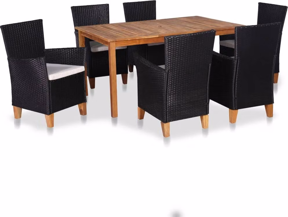 The Living Store Set da pranzo da giardino 7 pezzi in rattan nero e marrone