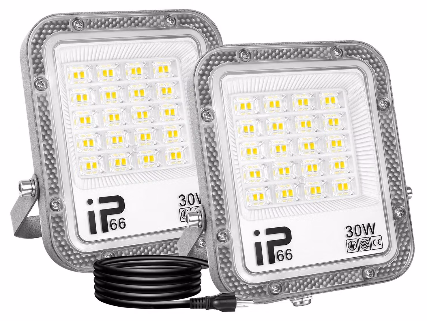 Lampada a LED da esterno, 30W, 3000 lumen, 6000K, grado di protezione IP66, confezione da 2 con spina