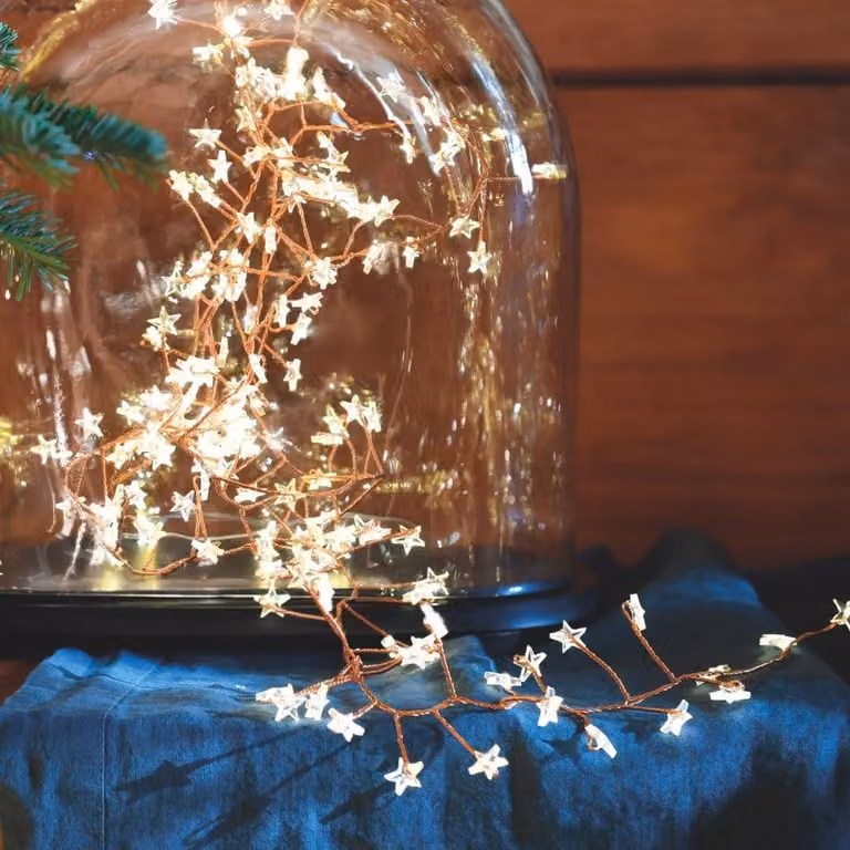 Catena luminosa con stelle, 2 metri, 160 LED bianco caldo, con timer