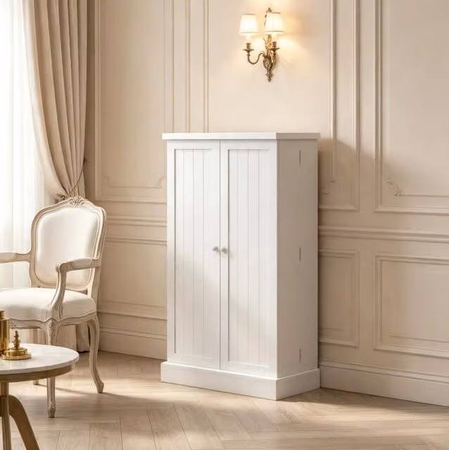 Credenza cucina 60x30x104 cm bianca in MDF, 5 vani e ripiani regolabili